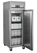 Gewerbegefrierschrank – 1 Tür – 408 L – 740×875×2090 mm – SS 304 – 3 Tragroste, grau - Anwendungsbeispiel