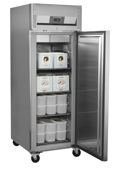 Gewerbegefrierschrank – 1 Tür – 408 L – 740×875×2090 mm – SS 304 – 3 Tragroste, grau - Anwendungsbeispiel