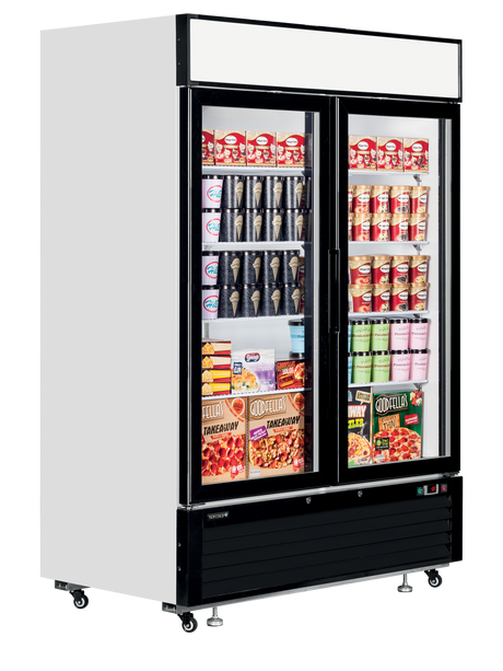 Verkaufsgefrierschrank – 2 Glastüren – 922 L – 1382×805×2065 mm – Weiß – -25 bis -14 °C – 8 – 1200 W - Anwendungsbeispiel
