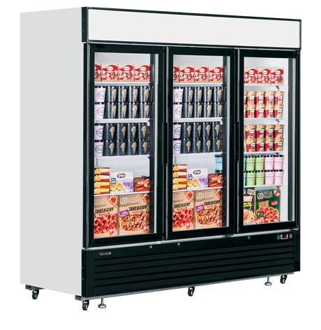 Verkaufsgefrierschrank – 3 Glastüren – 1436 L – 2079×805×2065 mm – Weiß – -25 bis -14 °C – 12 – 1200 W - Anwendungsbeispiel