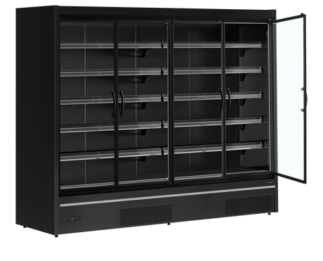 Wandkühlregal – 4 Glastüren – 1480 L – 2580×805×2095 mm – Schwarz RAL9005 - Innenansicht