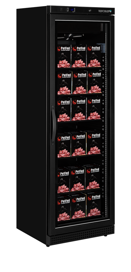 Verkaufsgefrierschrank – 1 Glastür – 340 L – 600×585×1855 mm – Schwarz – -24 bis -10 °C – 6 Tragroste, schwarz – 300 W - Anwendungsbeispiel
