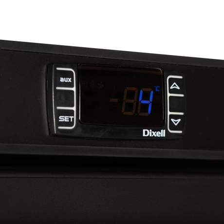 Verkaufsgefrierschrank – 1 Glastür – 340 L – 600×585×1855 mm – Schwarz – -24 bis -10 °C – 6 Tragroste, schwarz – 300 W - Detail