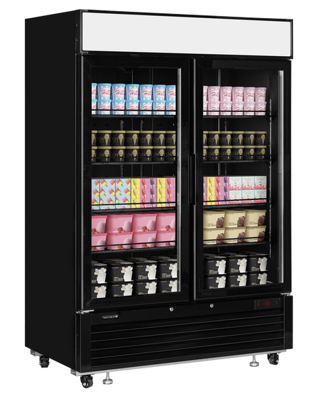 Verkaufsgefrierschrank – 2 Glastüren – 922 L – 1382×805×2065 mm – Schwarz RAL9005 – -25 bis -14 °C – 10 – 1200 W - Anwendungsbeispiel
