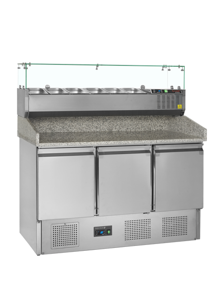 Pizzakühltisch mit Kühlaufsatz – 3 Türen – 368 L – 1365×700×1459 mm – SS 201 / SS 304 - Produktansicht