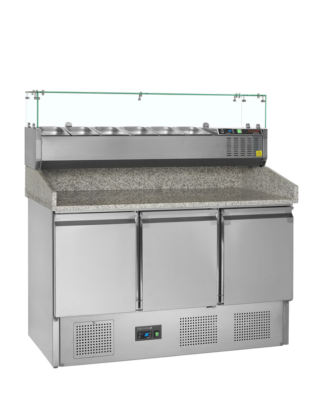 Pizzakühltisch mit Kühlaufsatz – 3 Türen – 368 L – 1365×700×1459 mm – SS 201 / SS 304 - Produktansicht