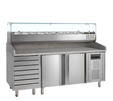 Pizzakühltisch mit Kühlaufsatz – 2 Türen – 370 L – 2045×800×1448 mm – SS 201 / SS 304 - Produktansicht