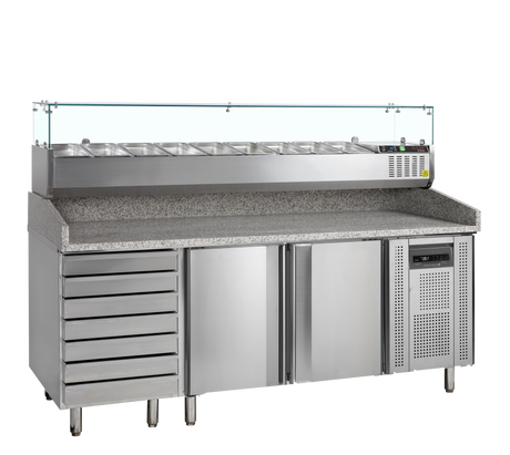 Pizzakühltisch mit Kühlaufsatz – 2 Türen – 370 L – 2045×800×1448 mm – SS 201 / SS 304 - Produktansicht