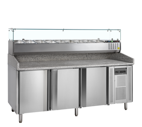 Pizzakühltisch mit Kühlaufsatz – 3 Türen – 565 L – 2045×800×1445 mm – SS 201 / SS 304 - Produktansicht