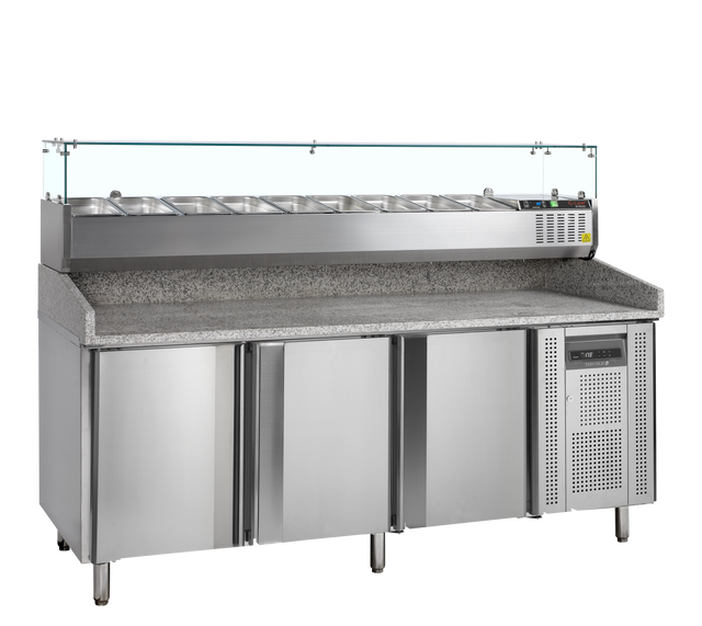 Pizzakühltisch mit Kühlaufsatz – 3 Türen – 565 L – 2045×800×1445 mm – SS 201 / SS 304 - Produktansicht