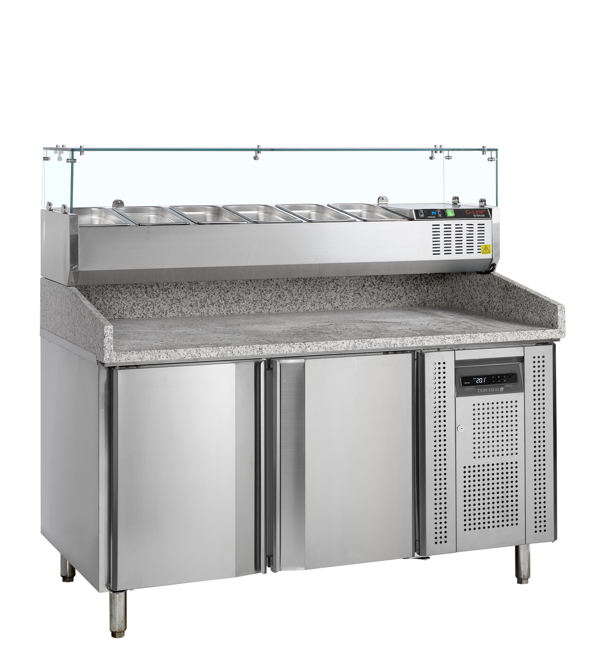 Pizzakühltisch mit Kühlaufsatz – 2 Türen – 370 L – 1510×800×1448 mm – SS 201 / SS 304 - Produktansicht