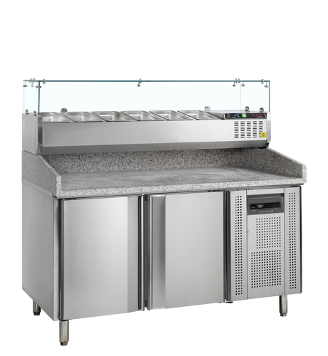 Pizzakühltisch mit Kühlaufsatz – 2 Türen – 370 L – 1510×800×1448 mm – SS 201 / SS 304 - Produktansicht