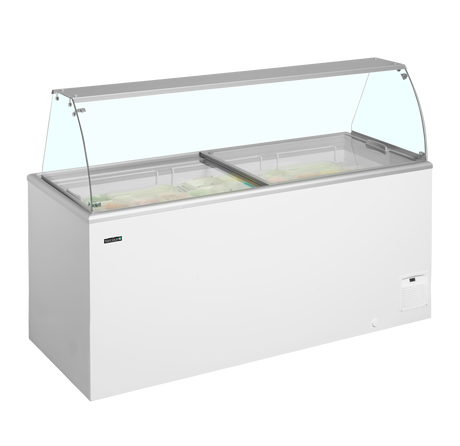 Speiseeisvitrine – 489 L – 1804×694×1330 mm – Weiß, RAL 9010 - Anwendungsbeispiel
