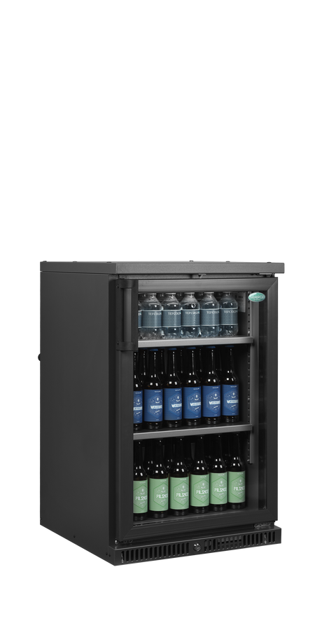 Barkühlschrank – 1 Glastür – 124 L – 555×640×850 mm – Anthrazit RAL 7021 – Türanschlag rechts - Anwendungsbeispiel