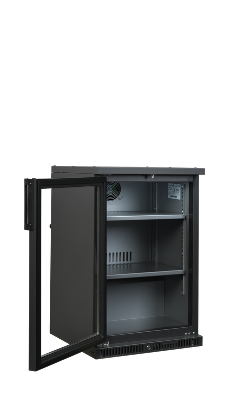 Barkühlschrank – 1 Glastür – 124 L – 555×640×850 mm – Anthrazit RAL 7021 – Türanschlag links - Innenansicht
