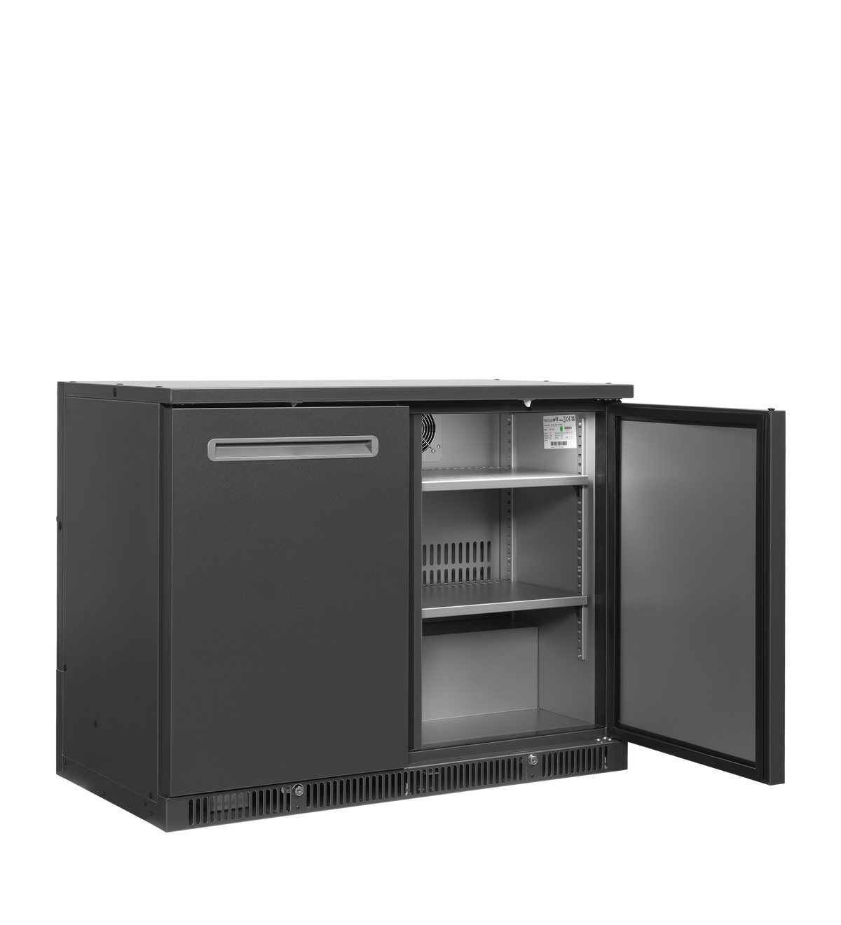 Barkühlschrank – 2 Türen – 260 L – 1110×600×840 mm – Anthrazit RAL 7021 - Innenansicht