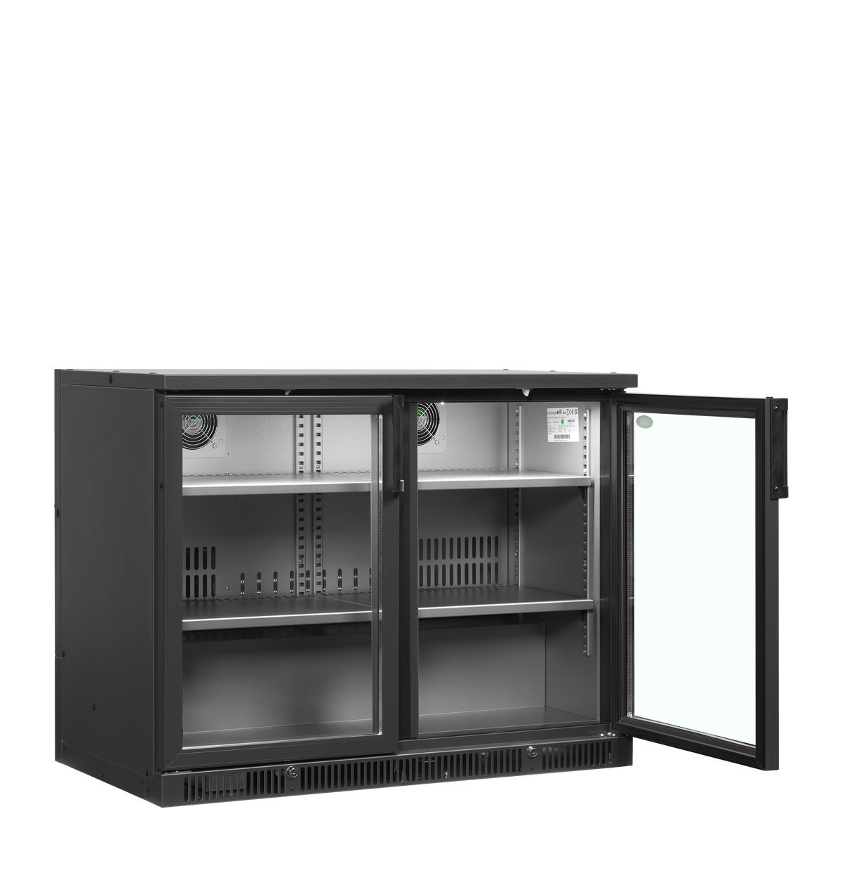 Barkühlschrank – 2 Glastüren – 260 L – 1110×620×840 mm – Anthrazit RAL 7021 - Innenansicht