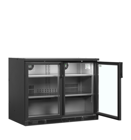 Barkühlschrank – 2 Glastüren – 260 L – 1110×620×840 mm – Anthrazit RAL 7021 - Innenansicht
