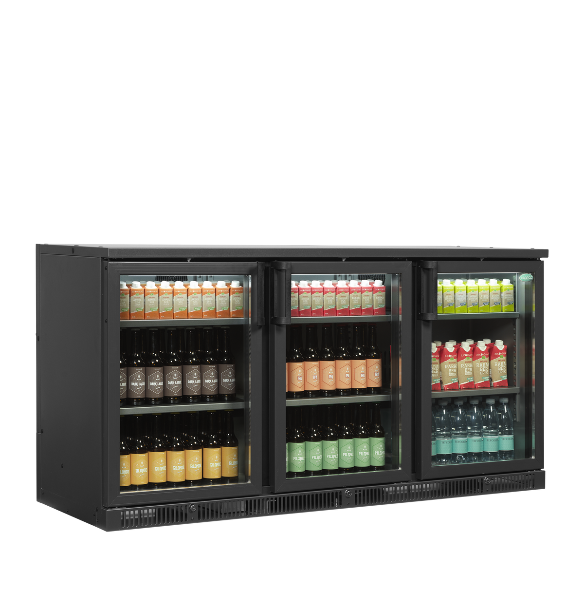Barkühlschrank – 3 Glastüren – 401 L – 1670×620×840 mm – Anthrazit RAL 7021 - Anwendungsbeispiel