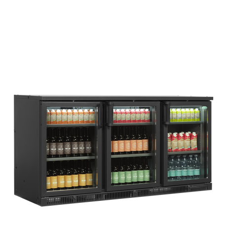 Barkühlschrank – 3 Glastüren – 401 L – 1670×620×840 mm – Anthrazit RAL 7021 - Anwendungsbeispiel
