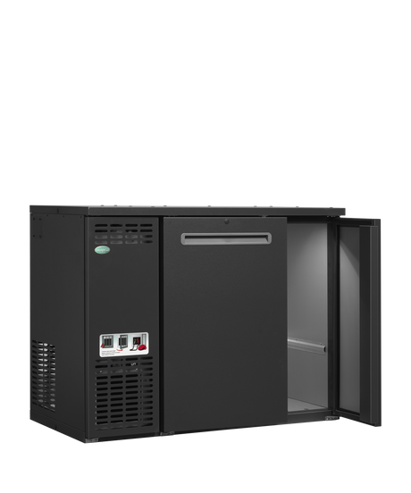 Fasskühler – 2 Türen – 276 L – 1110×580×840 mm – Anthrazit RAL 7021 – Kühlaggregat links - Innenansicht