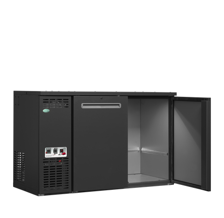 Fasskühler – 2 Türen – 367 L – 1350×580×840 mm – Anthrazit RAL 7021 – Kühlaggregat links - Innenansicht