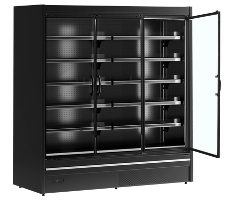 Wandkühlregal – 3 Glastüren – 1110 L – 1955×805×2095 mm – Schwarz RAL9005 - Innenansicht