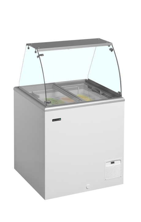 Speiseeisvitrine – 163 L – 764×694×1330 mm – Weiß, RAL 9010 - Anwendungsbeispiel
