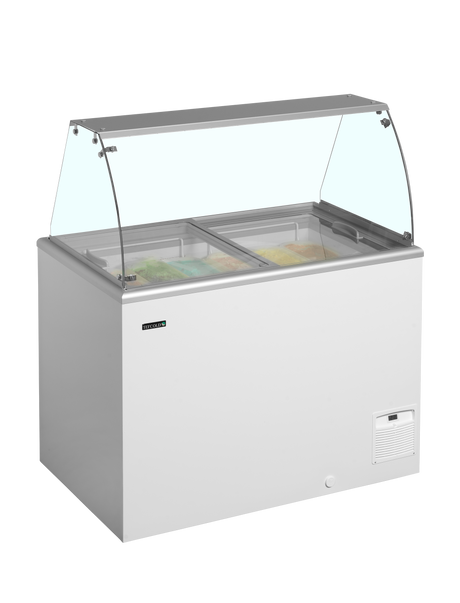 Speiseeisvitrine – 267 L – 1094×694×1330 mm – Weiß, RAL 9010 - Anwendungsbeispiel