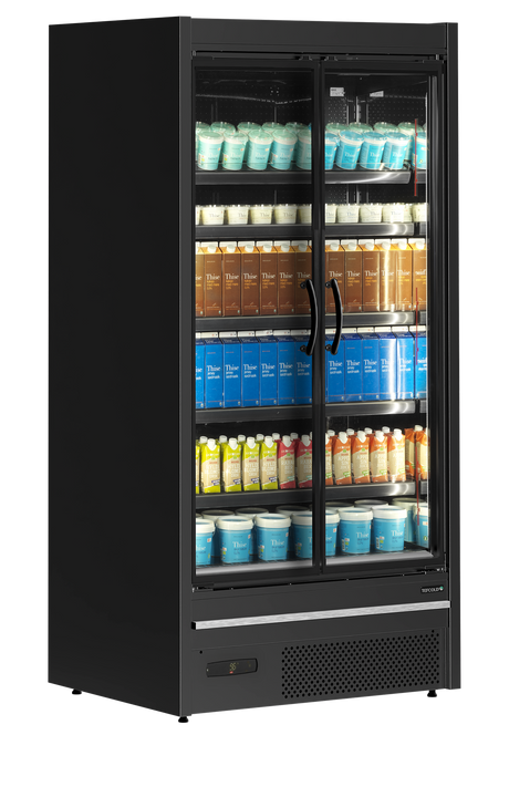 Wandkühlregal – 2 Glastüren – 821 L – 1017×1005×2100 mm – Schwarz RAL9005 - Anwendungsbeispiel