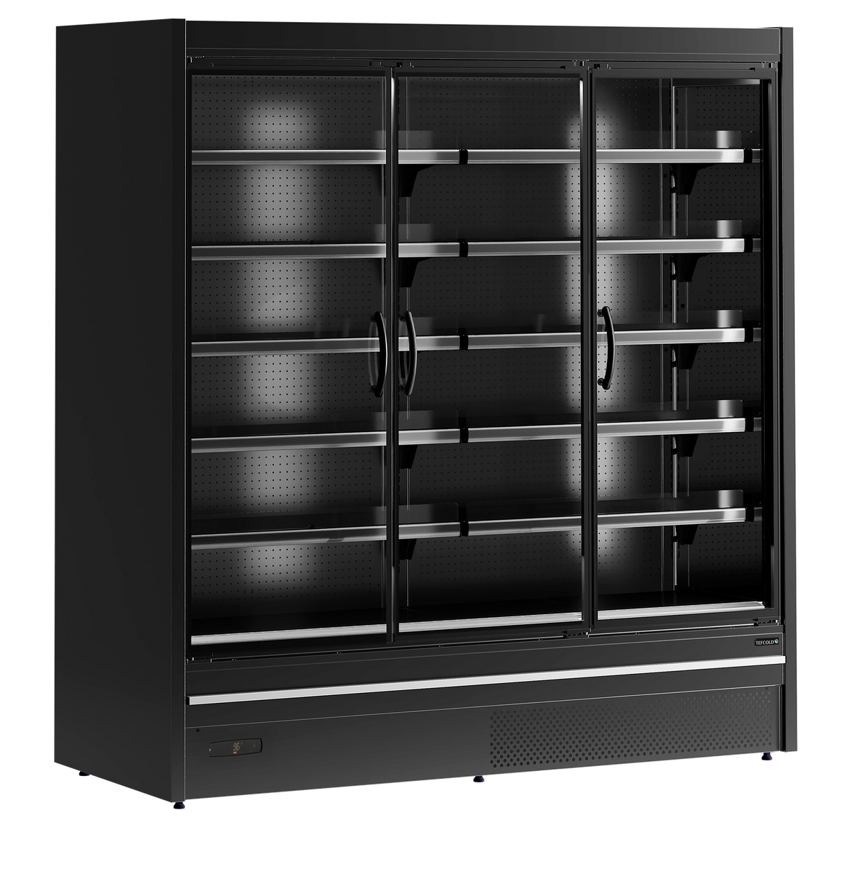 Wandkühlregal – 3 Glastüren – 1643 L – 1955×1005×2100 mm – Schwarz RAL9005 - Produktansicht