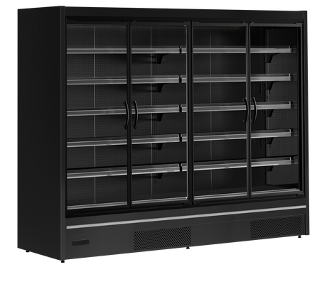 Wandkühlregal – 4 Glastüren – 2190 L – 2580×1005×2100 mm – Schwarz RAL9005 - Produktansicht