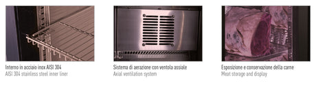 Intérieur AISI 304, ventilation axiale et présentation de viande