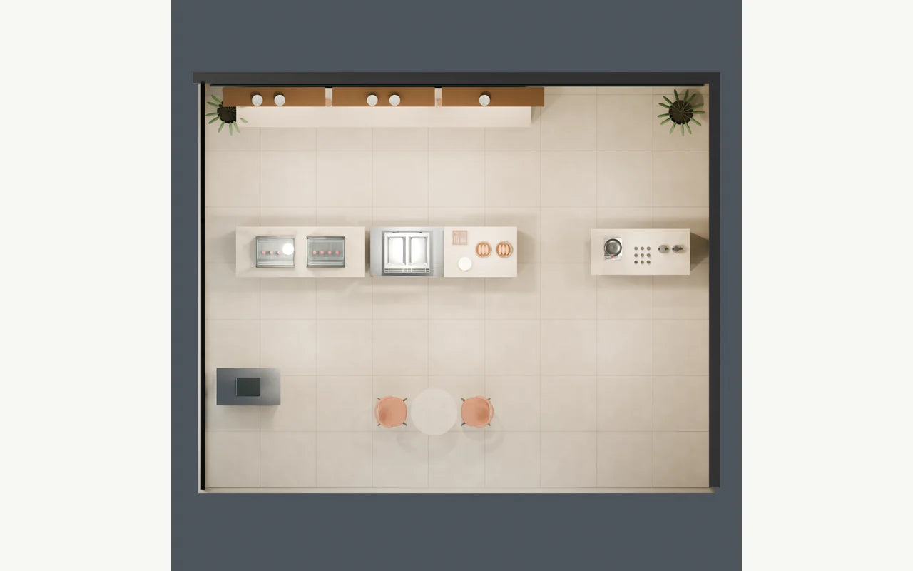 Layout plan : buffet with chilled displays, bain-marie and drinks